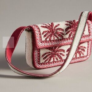 Anthropologie Fiona Pink Palm Tree Beaded Purse NWOT